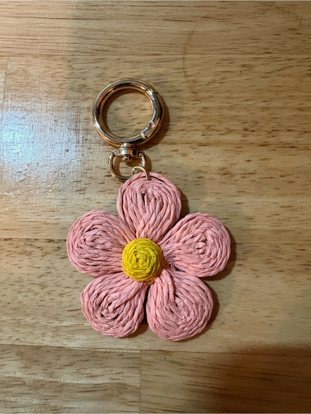 Pink & Yellow Floral Keychain Charm with Gold Ring
